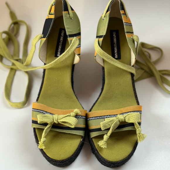 New Emporio Armani Green espadrilles Wedges, Sandals Sz 10 - Picture 1 of 9